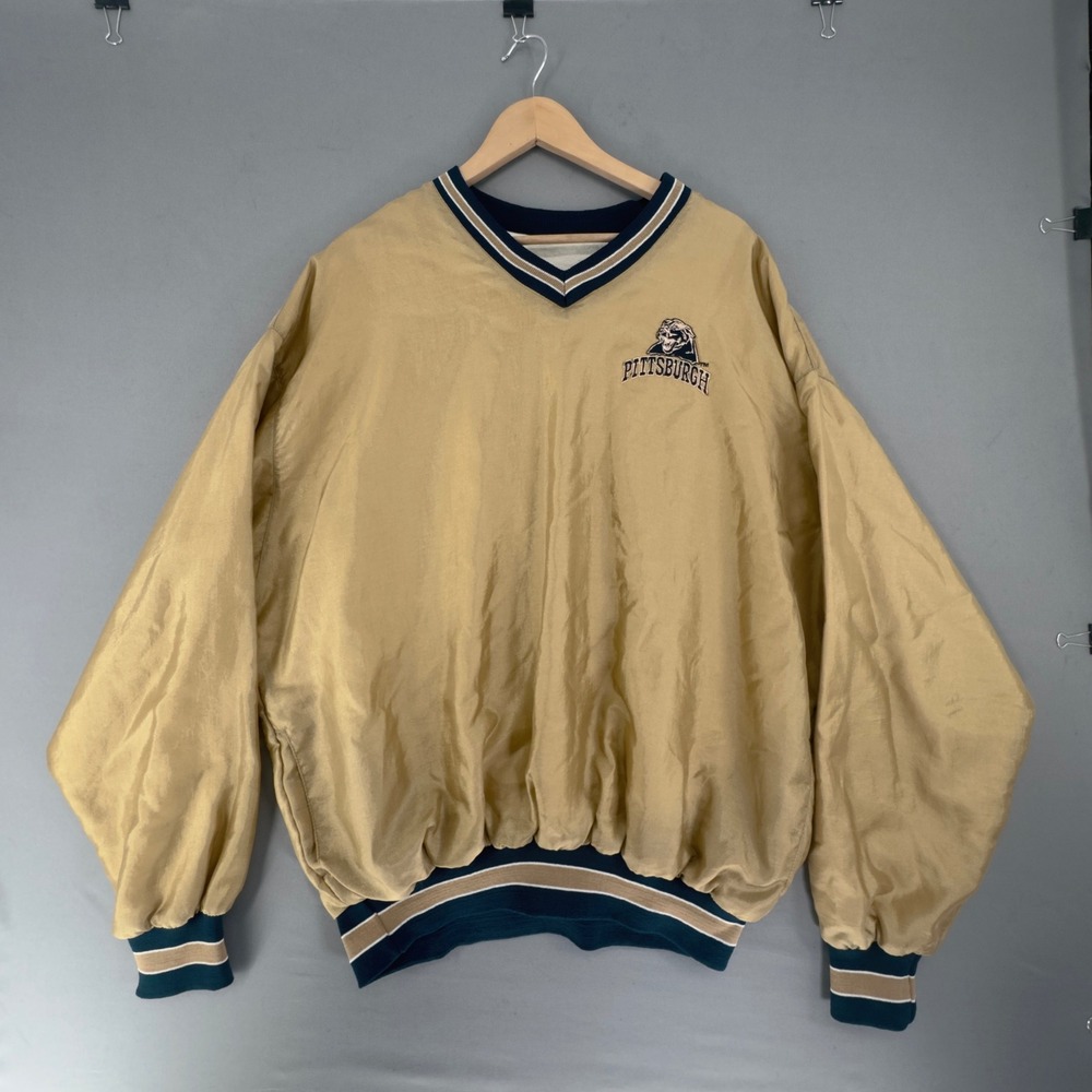Vintage Holloway Pittsburgh Panthers Windshirt Pullover Tan Navy XL Made in USA